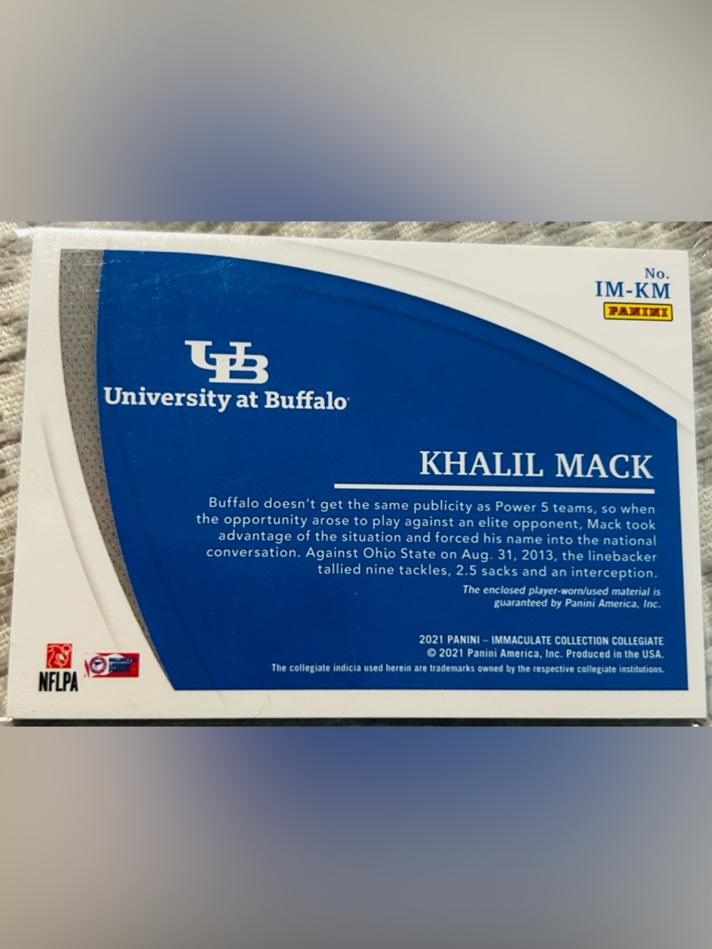 Khalil Mack 2021 Panini Immaculate Collegiate #IM-KM /99 patch - Picture 2 of 2
